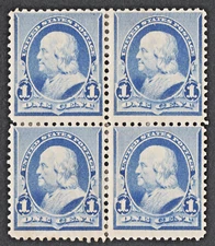 US Sc# 219 *MINT OG H* { 1c FRANKLIN BLOCK OF 4 } GREAT BANKNOTE FROM 1890 SERIE
