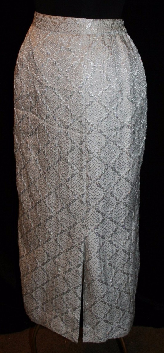 Jupe Longue De Soirée Donna Vinci Couture - Taille 10 - Blanc Métallisé Scintillant