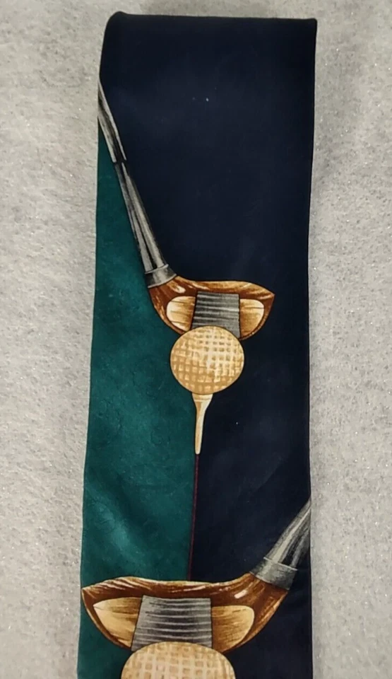 Corbata deportiva Evan Picone azul, verde, tostada, temática de golf 100 % seda Foto 2 de 4