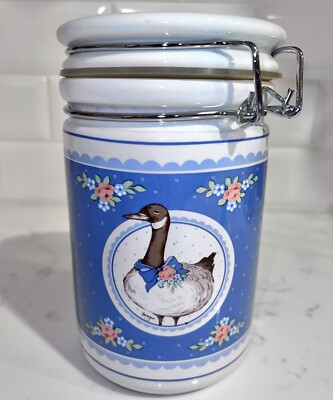 George Good Fabrizio Ceramic Blue Canister Storage Vintage Goose Japan 1985 VTG