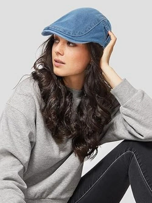 Denim Newsboy Cap for Men and Women Ivy Gatsby Flat Hats for Golf & Casual Wear