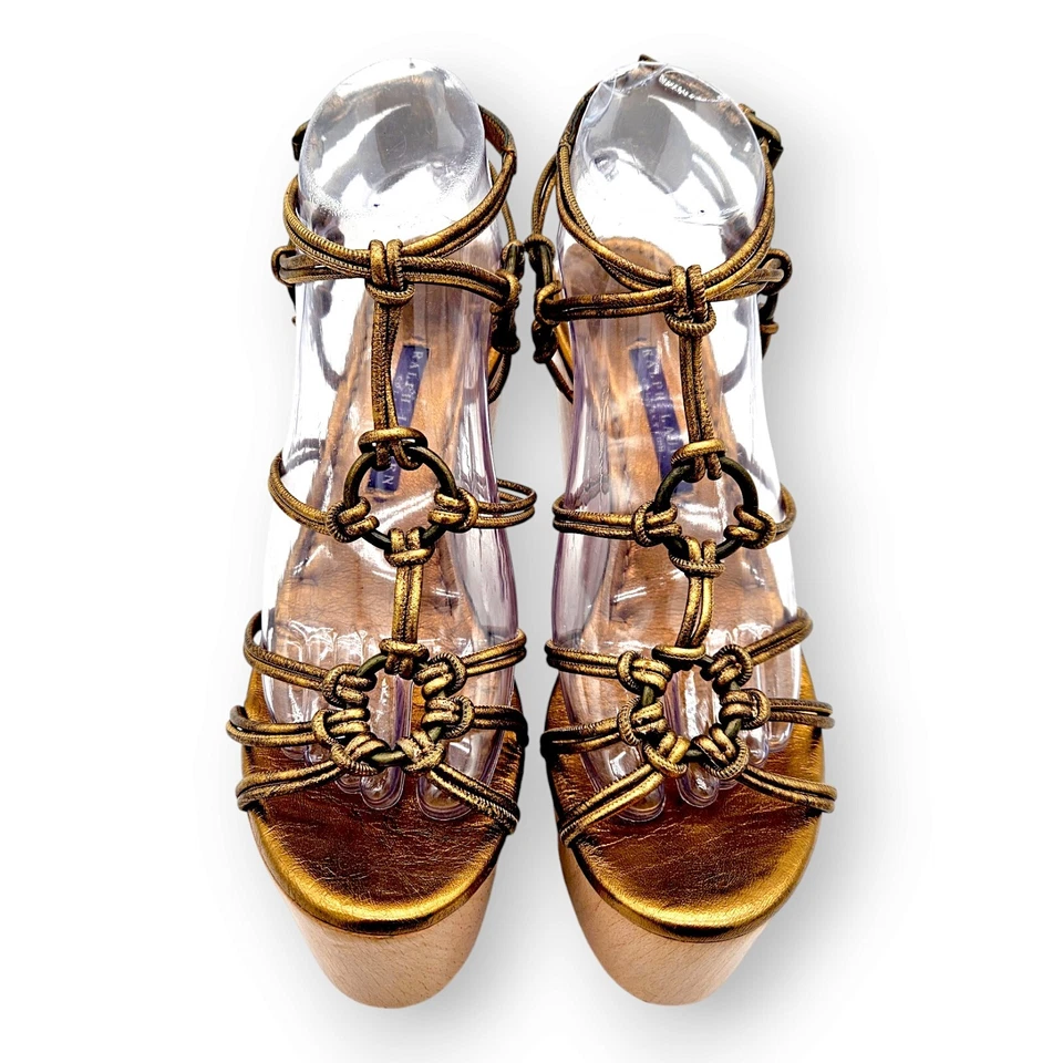 RALPH LAUREN ETIQUETA PÚRPURA - Alpargata dorada vintage plataforma cuñas, talla 9,5 Foto 3 de 4