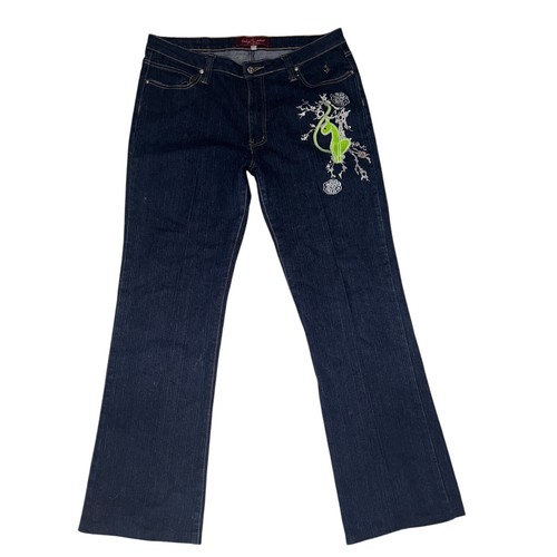Baby Phat Embroidered Green Kitty Jeans Women's Size 15/16 - Picture 2 of 9