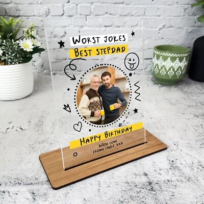 Stepdad Birthday Gift Doodles Round Photo Personalised Acrylic Plaque - Image 1 of 4
