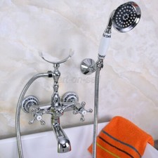 Bathroom Tub Faucet Hand Shower Sprayer Clawfoot Mixer Tap Wall Mounted Chrome