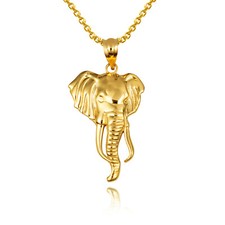 10K Solid Gold Lucky Elephant Wildlife Animal Pendant Necklace