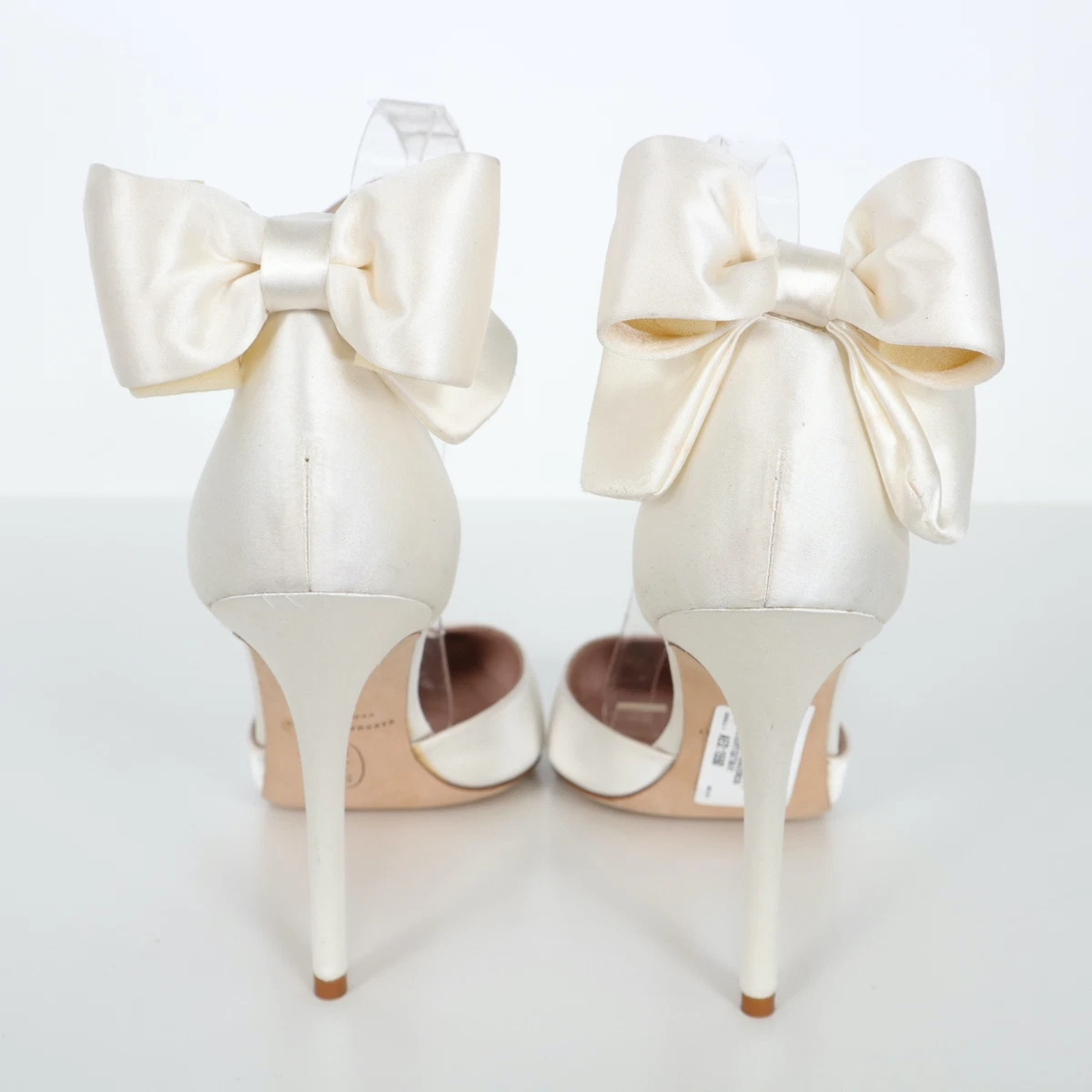 SJP Pumps Heels Trance 11 41 Ivory White Satin Bow Stiletto Ankle Strap Wedding