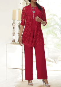 red plus size pant suit