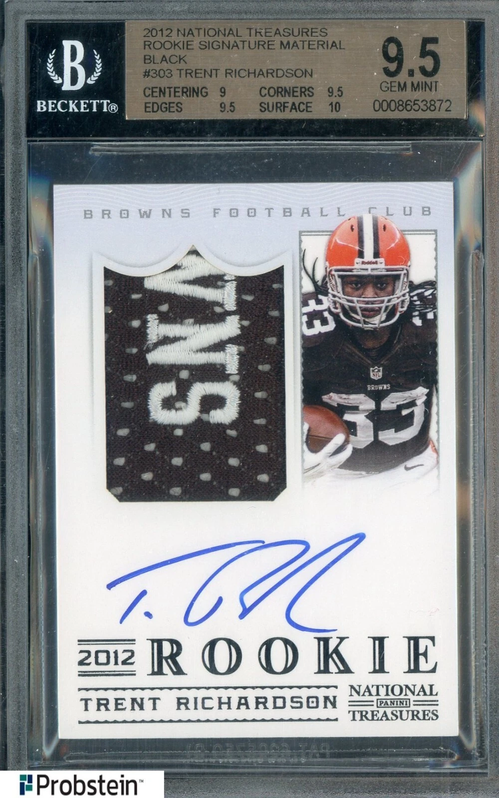 Trent Richardson Panini National Treasures #303 Autograph Material-Black