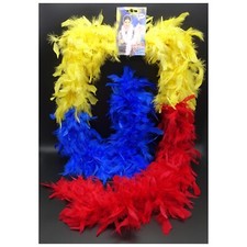 BLAU-GELB-ROTE FEDERBOA (60g / 180cm) Karneval Federschlange Federstola Boa Bunt