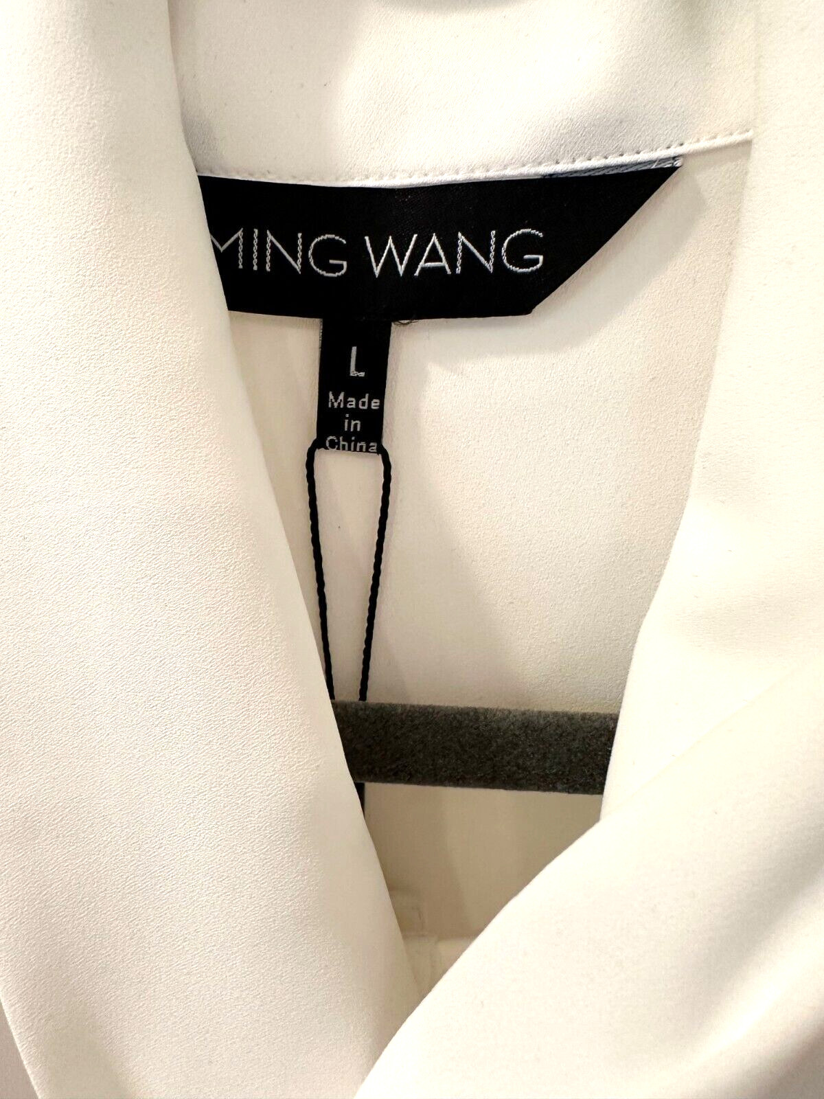 NWT $195 Ming Wang Crepe Tie Neck Sleeveless Blouse sz L  Ivory Shirt top