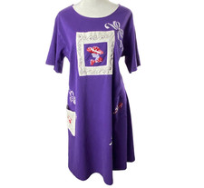 Vtg COVER CHARGE Women Short Sleeve Painted Y2K 90s Dress Sz L Purple 28-10