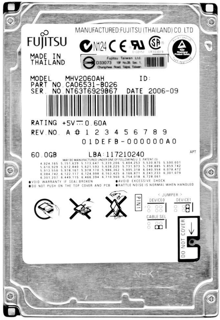 Fujitsu MHV2060AH 60GB UDMA100 5400RPM 8MB 2.5 IDE Hard Drive online ...