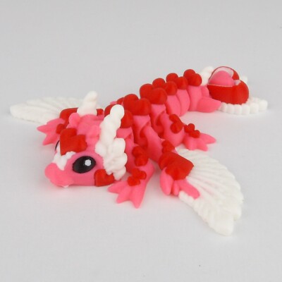 Valentines Heart Dragon - 3D Printed Articulated Toy - Cute Fantasy Gift for Her