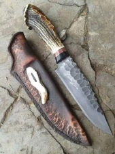 13" CUSTOM HANDMADE D2 TOOL STEEL HUNTING STAG/ANTLER BOWIE KNIFE CROWN Handle