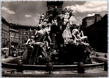Roma Piazza Navona ~ Fontana del Bernini Rome Italy Real Photo RPPC Postcard