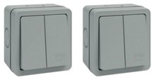 2 x Hager WXPPS22 Weatherproof Light Switches IP66 2 Gang 2 Way 10 Amp