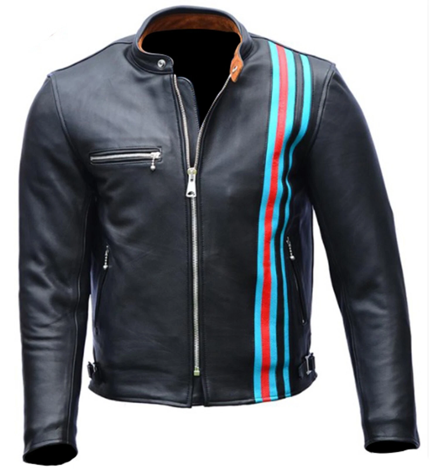 Mens Classic Venom 2 Eddie Casual Cafe Racer Motorcycle Biker Leather Jacket