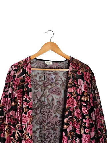 POL Burnout Velvet Floral Semi Sheer Kimono Duster Women Size S/M - Picture 6 of 9