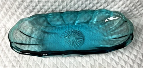VTG Fire-King Glass Butter Tapas Relish Dish Tray Anchor Hocking Teal Blue-Green