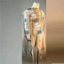 Native American Style Handmade Buckskin Beaded Shirt w/ Regalia Fringe  Tassels
