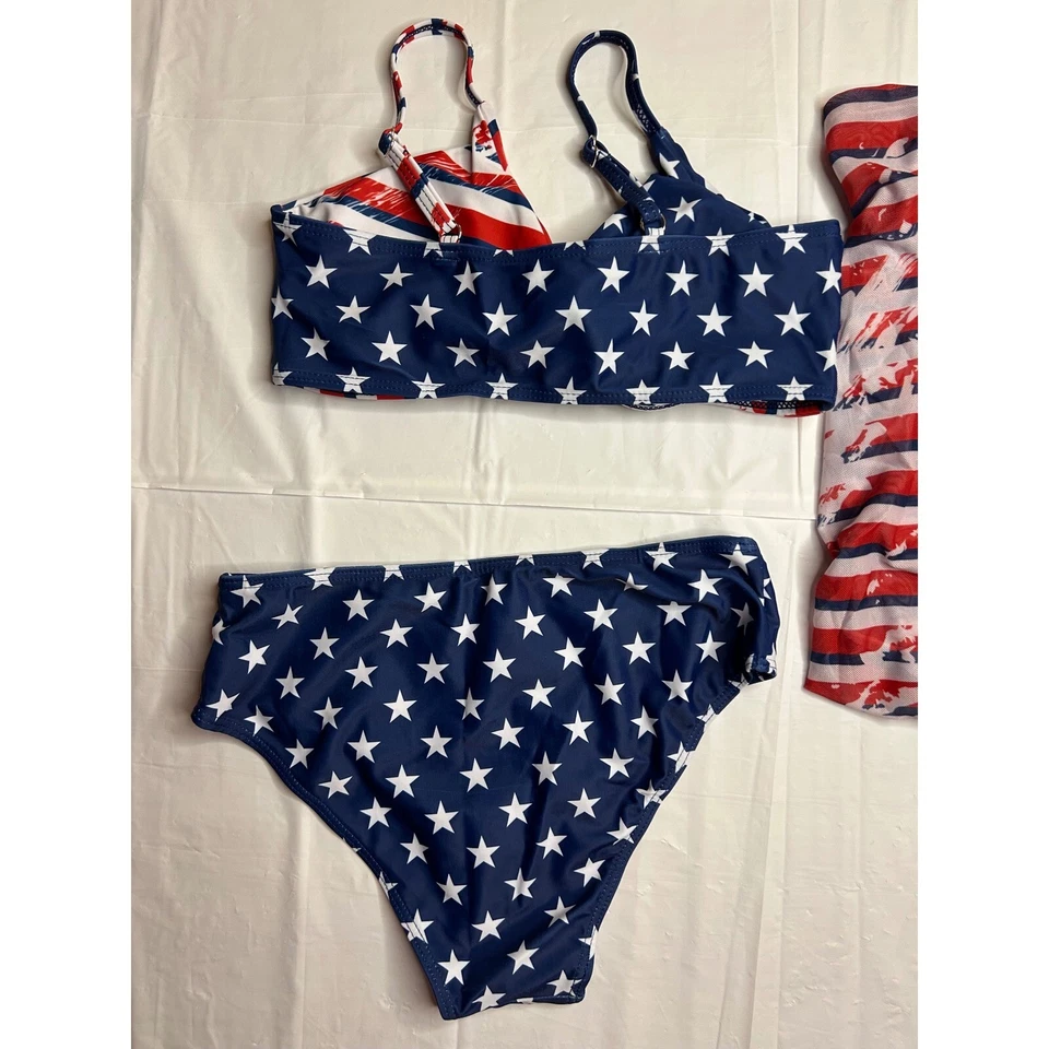 Conjunto de traje de baño de 3 piezas con bandera americana estrellas y rayas patrióticas niños talla 12 Foto 2 de 4