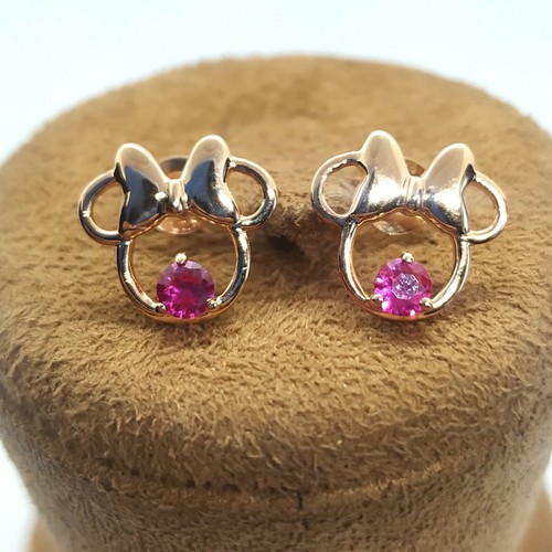 0.12Ct Round Cut Simulated Ruby Small Mouse Stud Earrings 14k Yellow Gold Plated - Picture 5 of 9