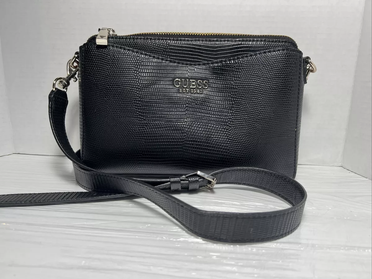 GUESS BLACK CROSSBODY PURSE LIZARD LYNDI PG776114 10 X 7 GOOD