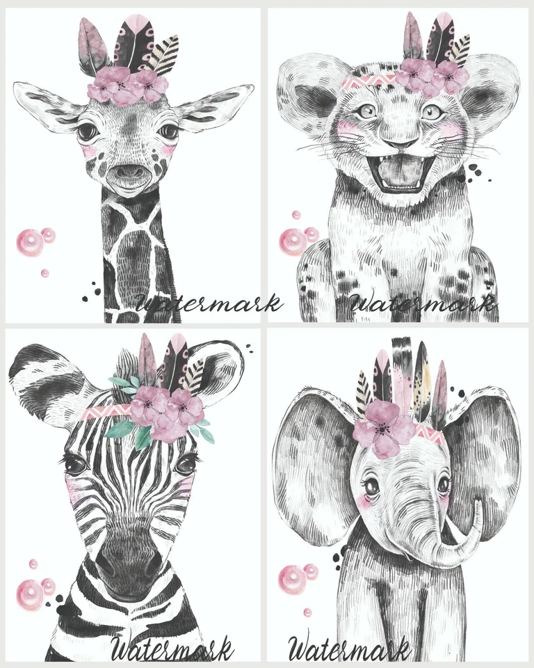 Nursery Wall Art, Baby Nursery Print, Jungle Animal Nursery Wall Art Print 8x10" - Image 2 of 3