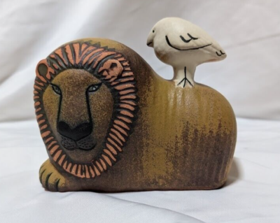 置物 Lisa Larson Lion with Bird Lisa Larson Lion with Bird Gustavsberg Small Pottery Figure New