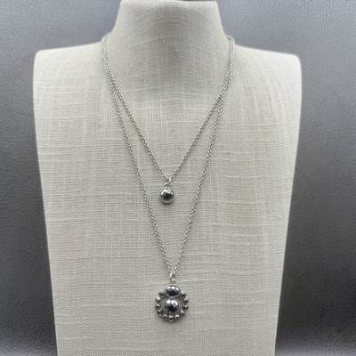 Liz Claiborne Layered Necklace Double Chain Faceted Stone Silver - Main Image