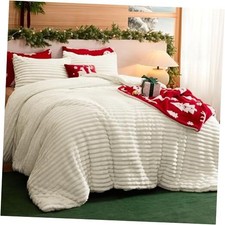 Fluffy Comforter Set - Super Soft Faux Fur Bed Set Queen 01 - Cream White