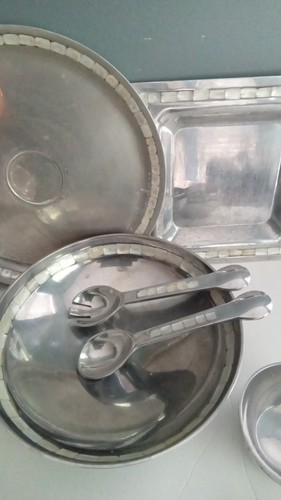 Vintage Handtuch Hergestellt in Indien Zinn Perlmutt Intarsien Servierset - Bild 12 von 15