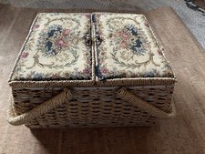 Large Sewing Basket Tapestry Double Door Lid ...