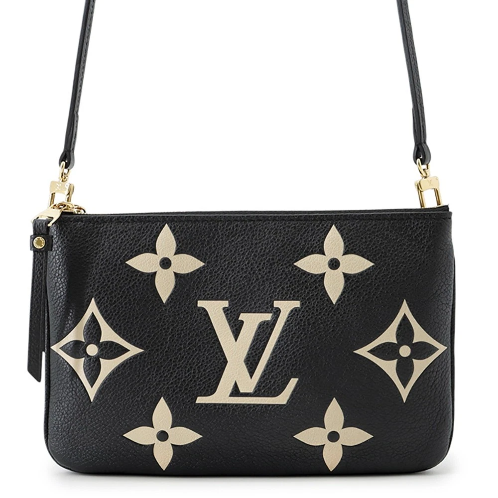 Vuitton — LOUIS VUITTON Pochette Double Zip Bicolor Monogram Empreinte Leather Noir M80787