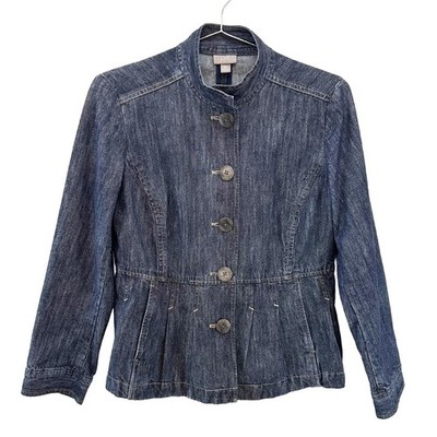 J. JILL 100% Cotton Pleated Peplum Denim Jean Jacket   8 P   blue   chic boho