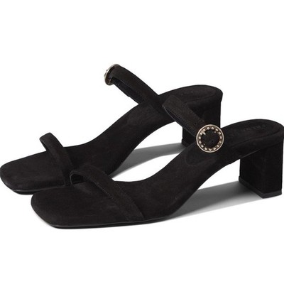 Freda Salvador Amalia Sandals 2-Band Block Heel Black Suede Square Toe Sz 10.5 M