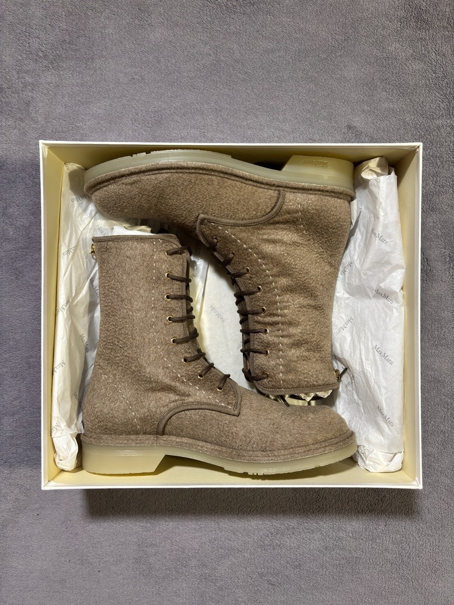 Max Mara Women's Cashmere Ankle Combat Boots Furry Made in Italy Size 40 NEW