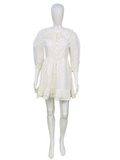 Doen Women's Crochet Laced Pleated Ruffled White Cotton Short Mini Dress Size S