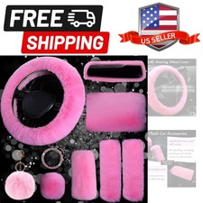 9-pack Fluffy Car Accessories Set Fluffy Steering Wheel Cover Winter Warm Fu...