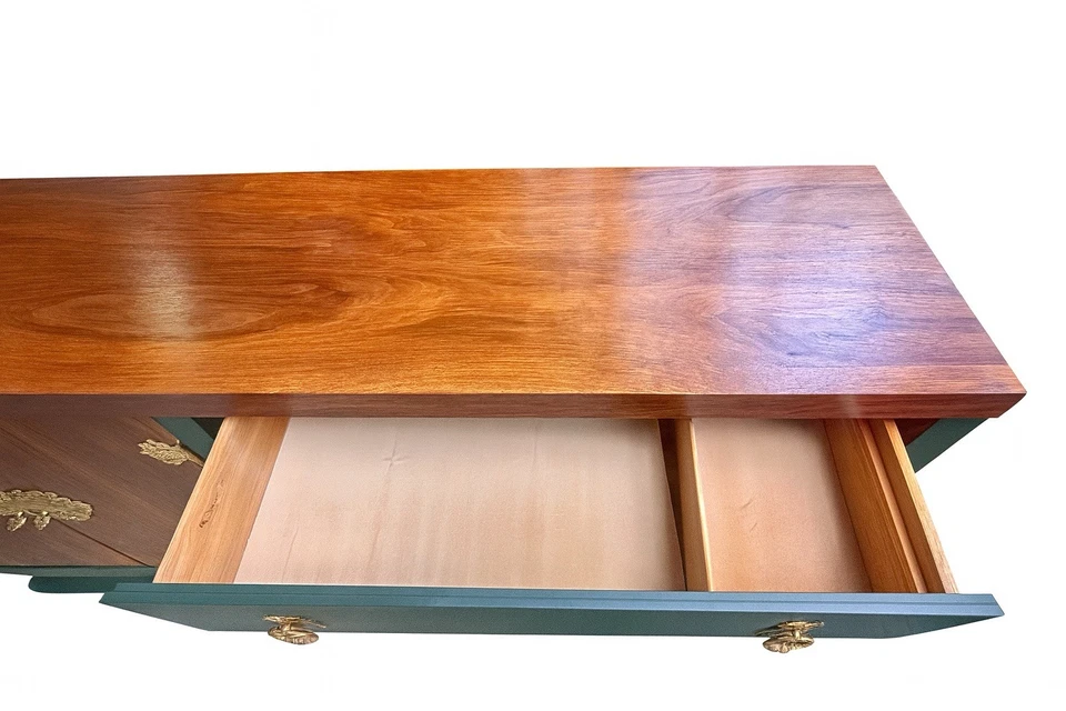 Restored, MCM, Asian inspired credenza. Solid wood base & brass hardware. - Image 4 of 4