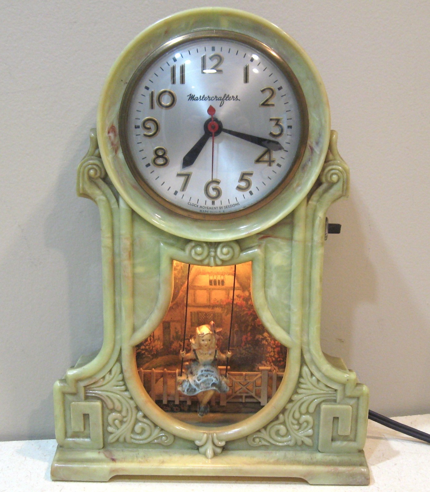 Vintage MASTERCRAFTER Marbleized SWINGING GIRL CLOCK For Res