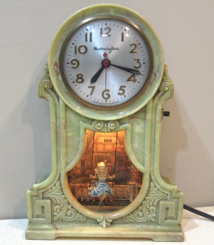 Vintage MASTERCRAFTER Marbleized SWINGING GIRL CLOCK For Restoration WORKS FINE