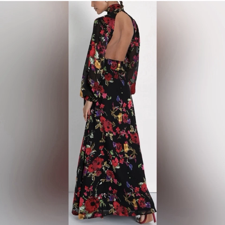 Новый LULUS женщин (S) изящный прибытия черный цветочный выгорания без спинки макси платье - Изображение 3 из 4