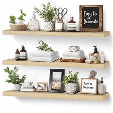 3 PCS Floating Wall Shelves 24 Inch Rustic Wooden Storage Decor Living Room