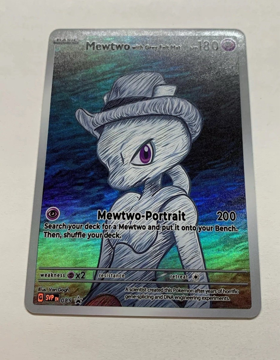 Mewtwo With Grey Felt Hat Pokémon Card Holo Foil Art Anime Van