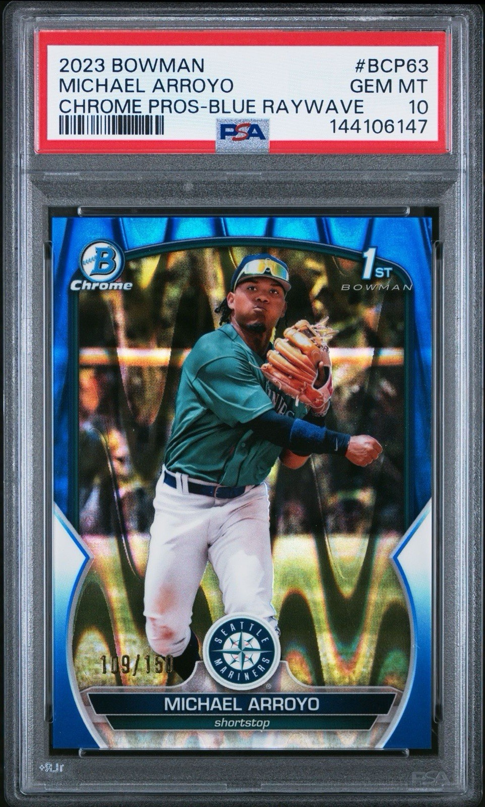 2023 Bowman Chrome Prospects Michael Arroyo Blue Raywave /150 #BCP63 PSA 10