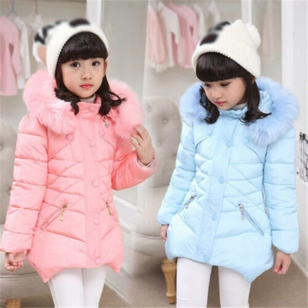 Chaqueta Parka Abrigo Acolchado Imitación Piel Largo Invierno Cálido Abrigo Con Capucha Niñas Niños Foto 2 de 4