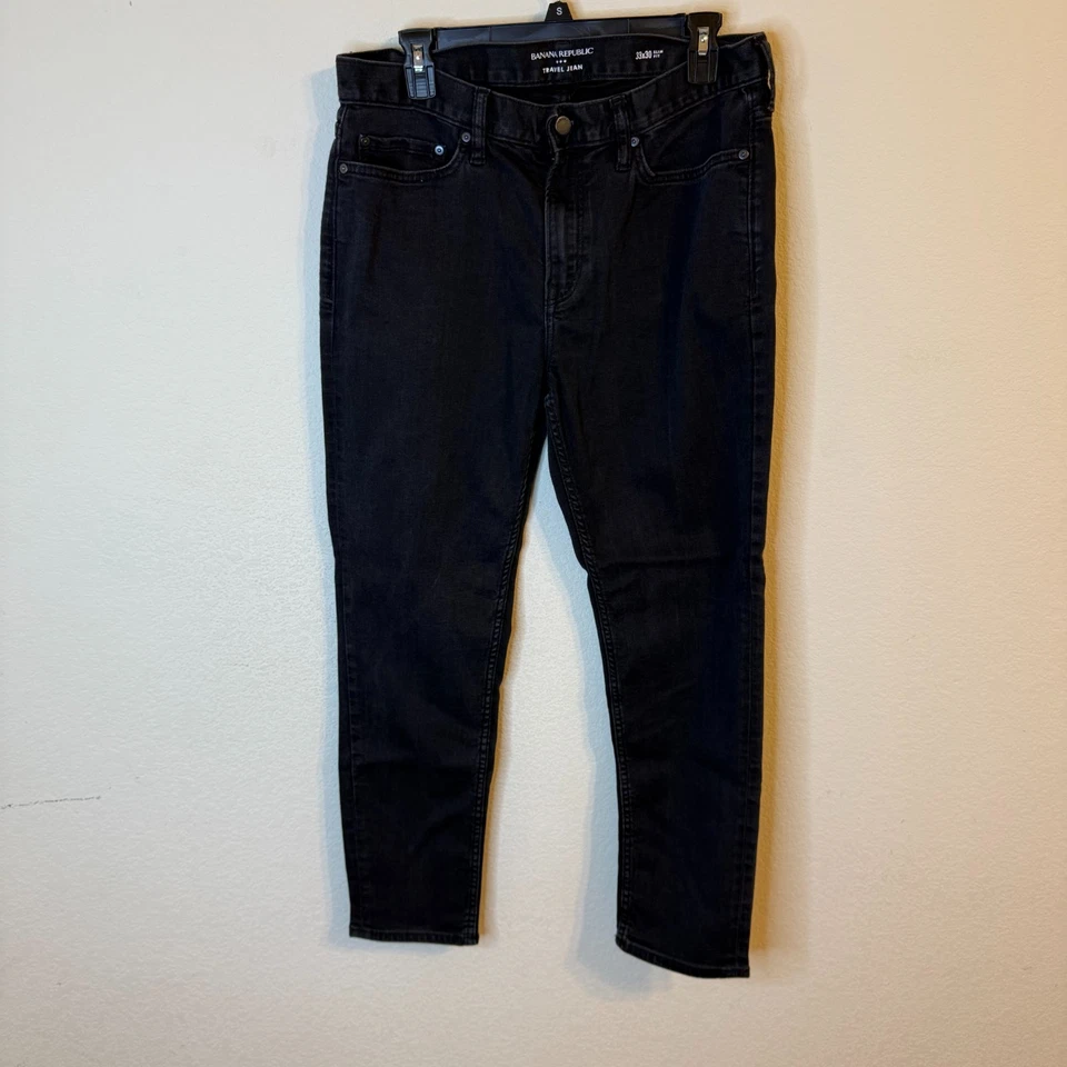 Pantalones de mezclilla negros para hombre Banana Republic ajustados elásticos modernos 33x30 Foto 2 de 4