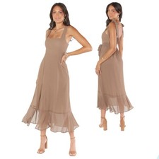 show me your mumu claire midi dress dune brown chiffon women size medium